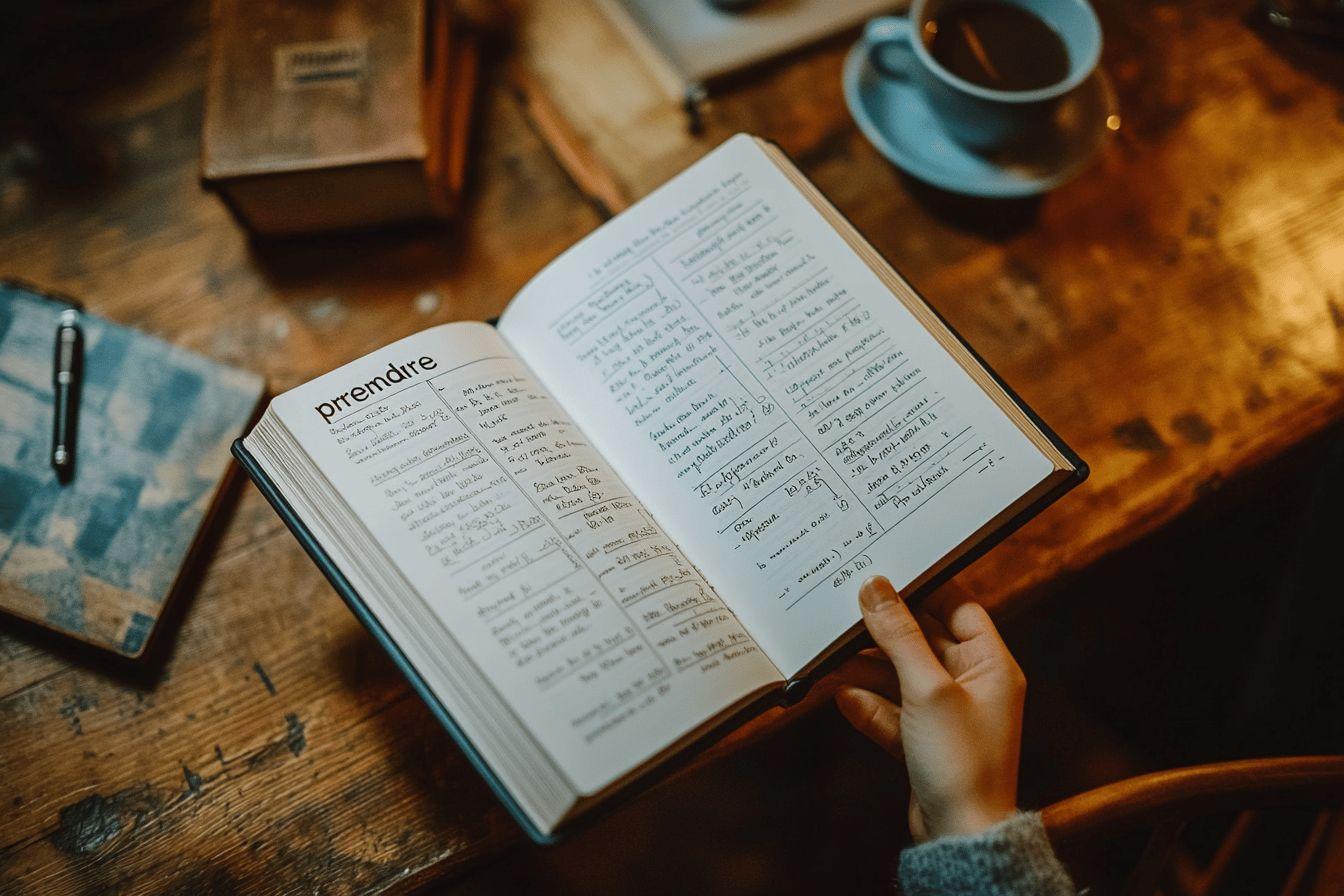 Pages ouvertes d'un livre avec annotations et une tasse de café